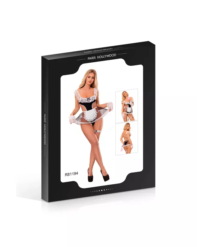 Image de la tenue de soubrette sexy 4 pièces noir S/M par Paris Hollywood, costume érotique pour femme-2