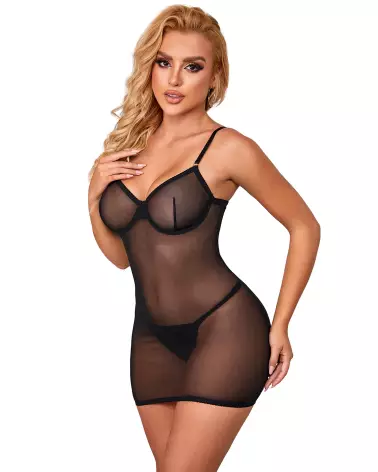 Nuisette noire S/M avec laçage au dos par Paris Hollywood-3