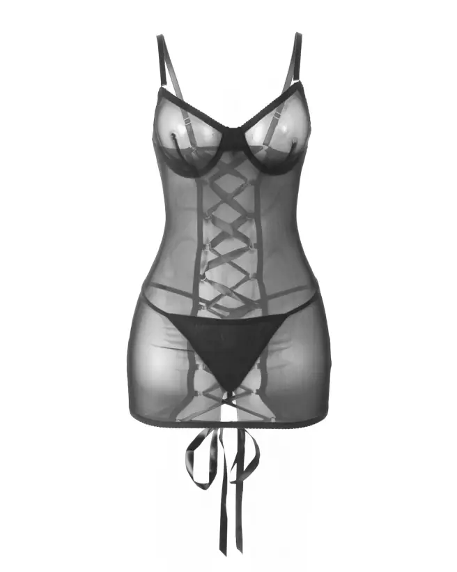 Nuisette noire S/M avec laçage au dos par Paris Hollywood-5