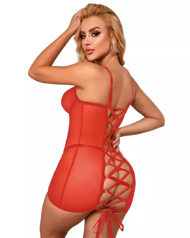 Nuisette rouge avec laçage élégante taille L/XL par Paris Hollywood-1