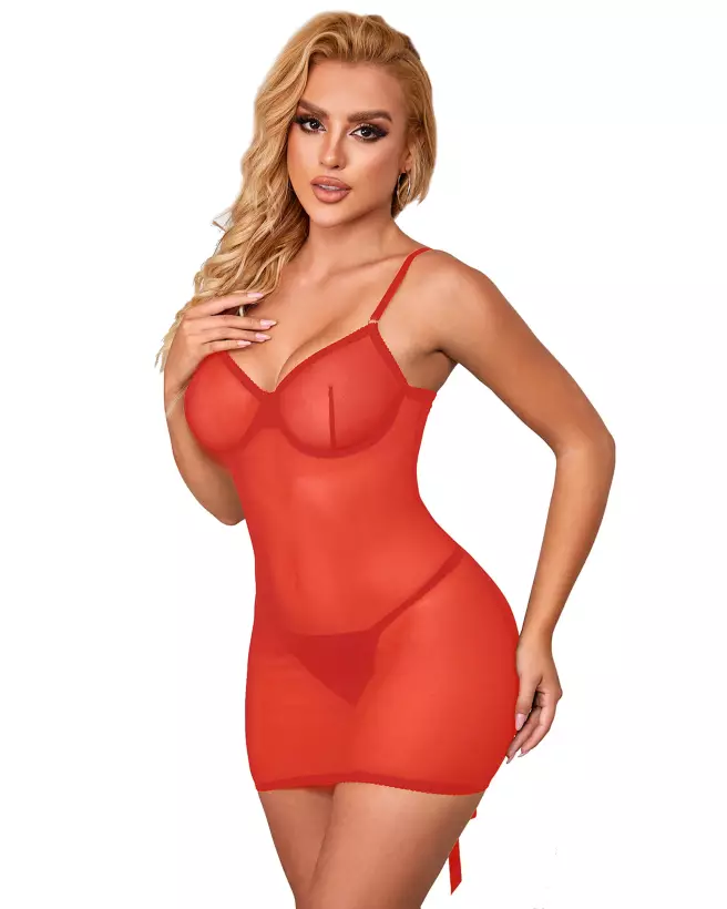 Nuisette rouge avec laçage élégante taille L/XL par Paris Hollywood-3