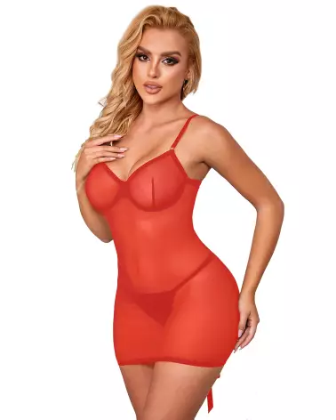 Nuisette rouge avec laçage élégante taille L/XL par Paris Hollywood-3