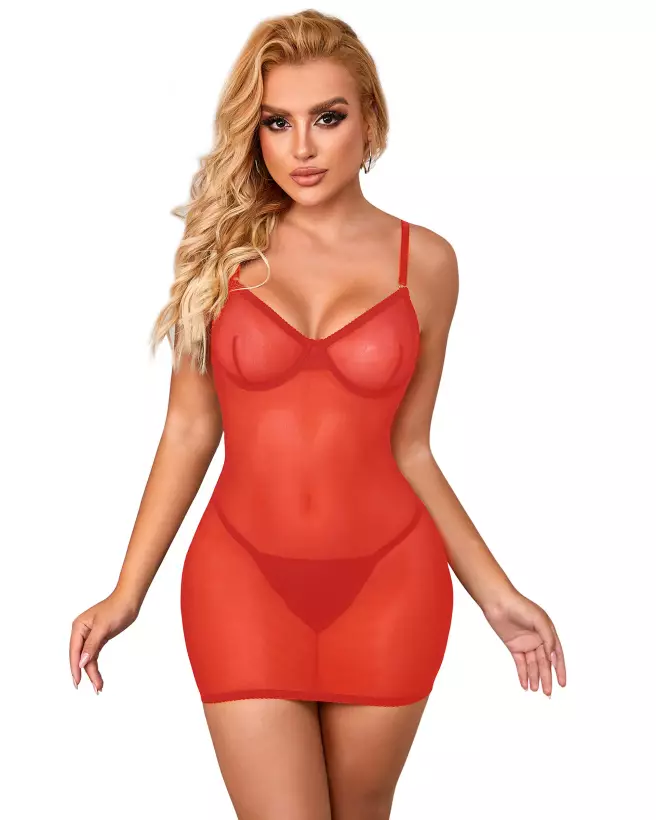 Nuisette rouge avec laçage élégante taille L/XL par Paris Hollywood-4