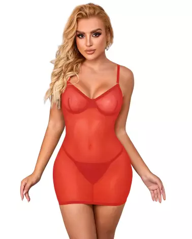 Nuisette rouge avec laçage élégante taille L/XL par Paris Hollywood-4