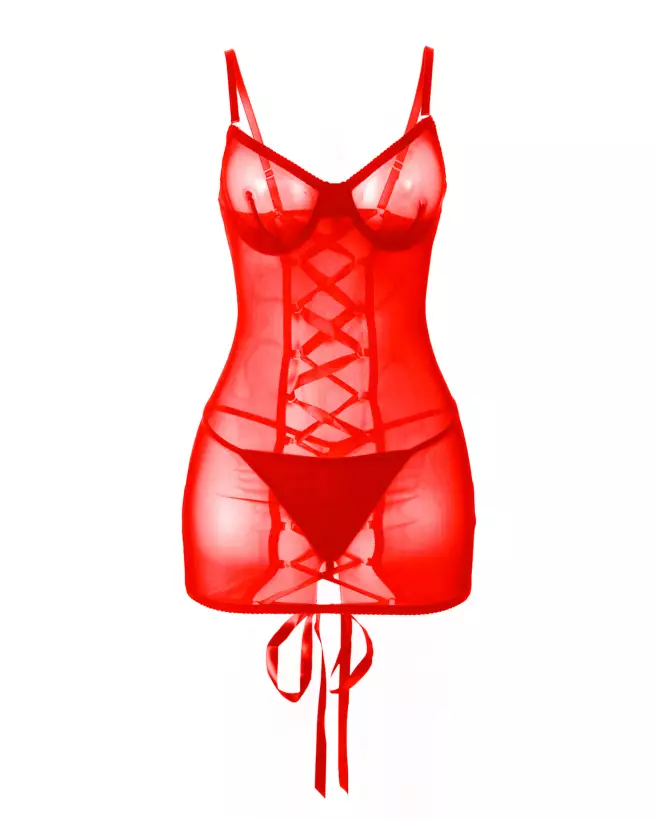 Nuisette rouge avec laçage élégante taille L/XL par Paris Hollywood-5