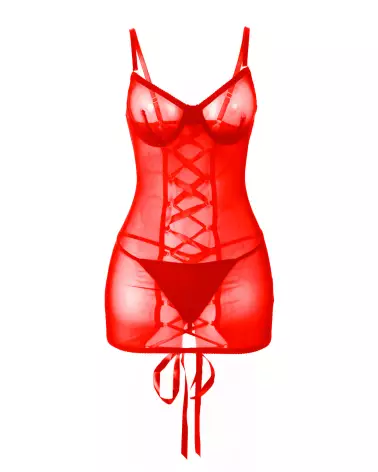Nuisette rouge avec laçage élégante taille L/XL par Paris Hollywood-5